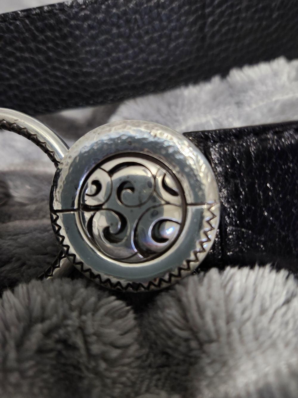 Brighton Black Leather Belt with Silver Swirl Concho